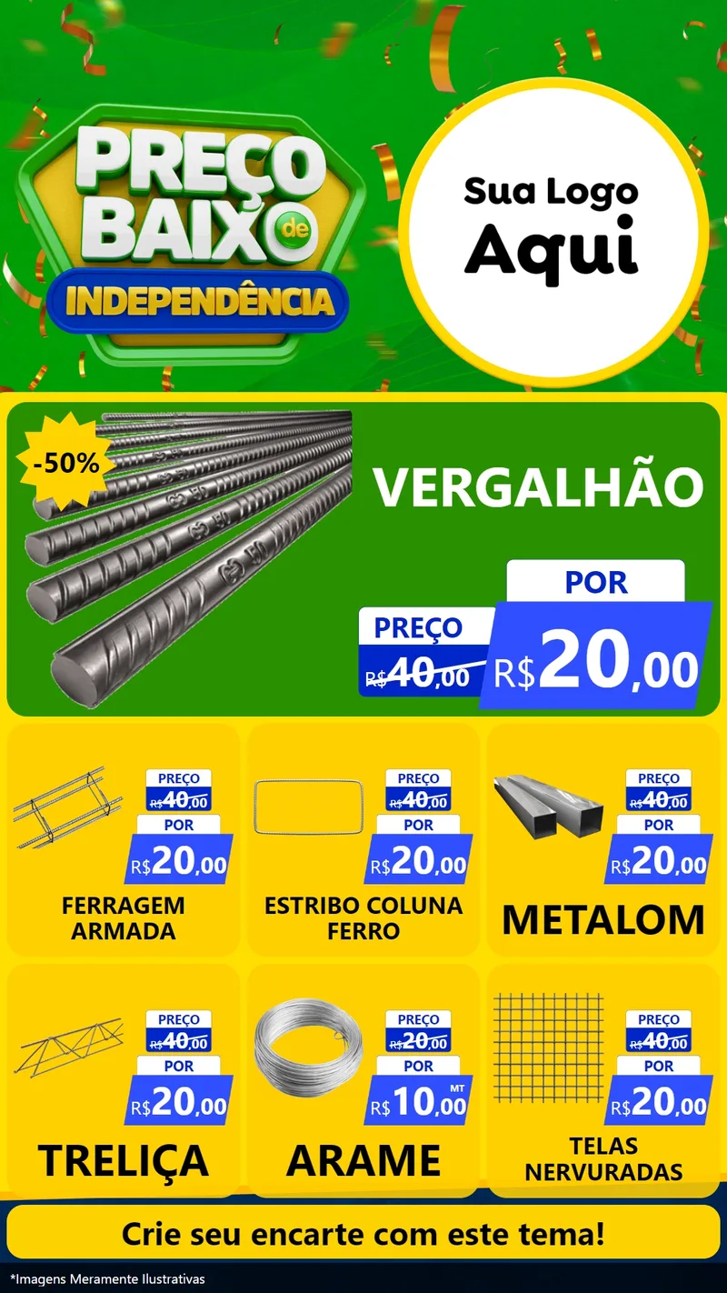 Modelo de Rede Social para Stories com o tema Preço Baixo de Independência para Ferragens