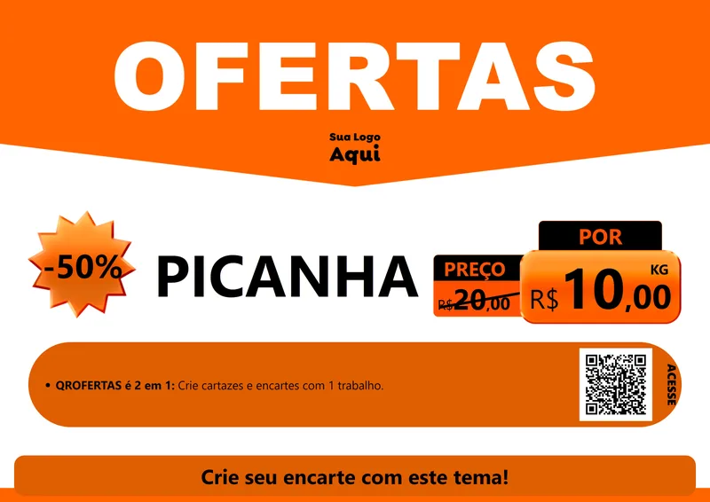 Modelo de Cartaz para Cartaz A4 Horizontal com o tema Ofertas Laranja Cartaz para Açougue