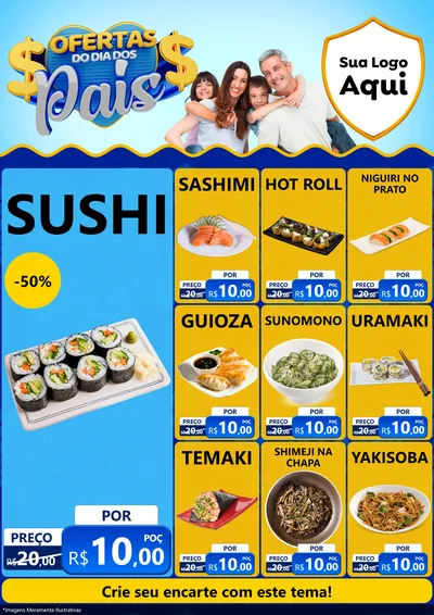 Modelo de Encarte para Encarte A4 Vertical com o tema Ofertas do Dia dos Pais para Comida japonesa