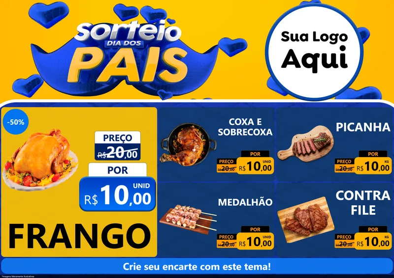 Modelo de Encarte para Encarte A4 Horizontal com o tema Sorteio Dia dos Pais para Assados