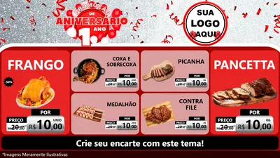 Modelo de TV para TV Horizontal com o tema Promoção de Aniversário - 1 Ano para Assados