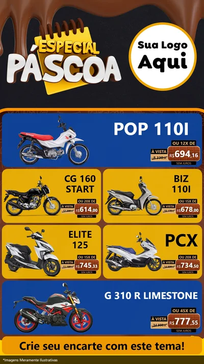 Modelo de TV para TV Vertical com o tema Especial Páscoa para Concessionaria de Motos
