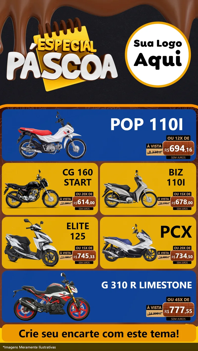 Modelo de TV para TV Vertical com o tema Especial Páscoa para Concessionaria de Motos