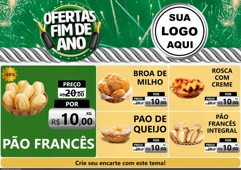 Modelo de Encarte para Encarte A4 Horizontal com o tema Ofertas Fim de Ano para Padaria