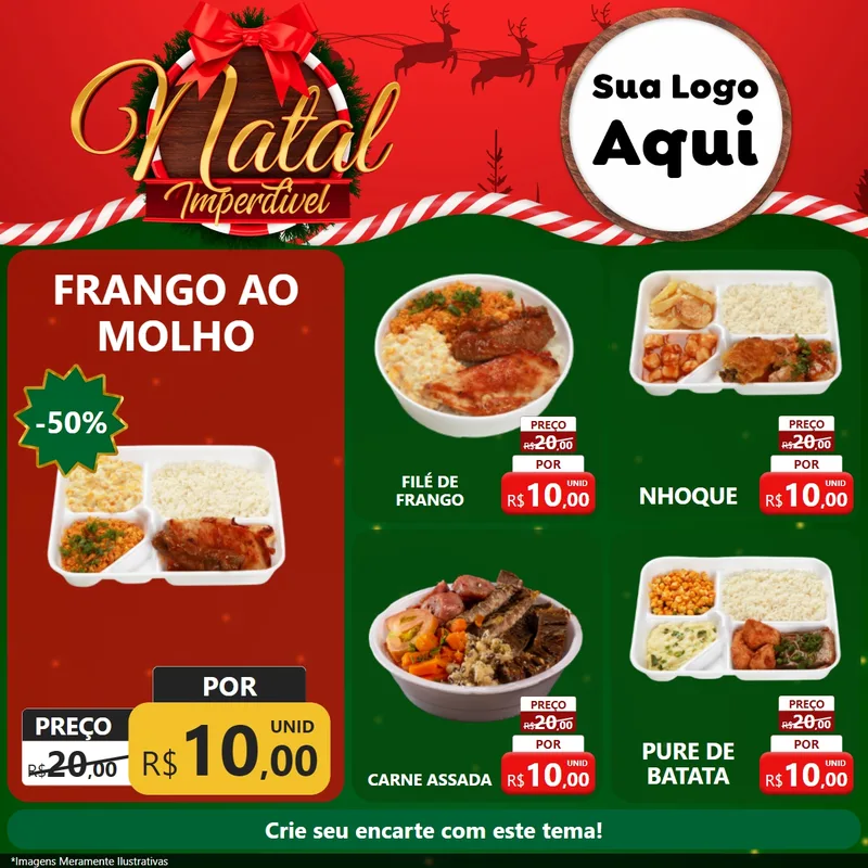 Modelo de Rede Social para Feed Facebook com o tema Natal Imperdível para Restaurante