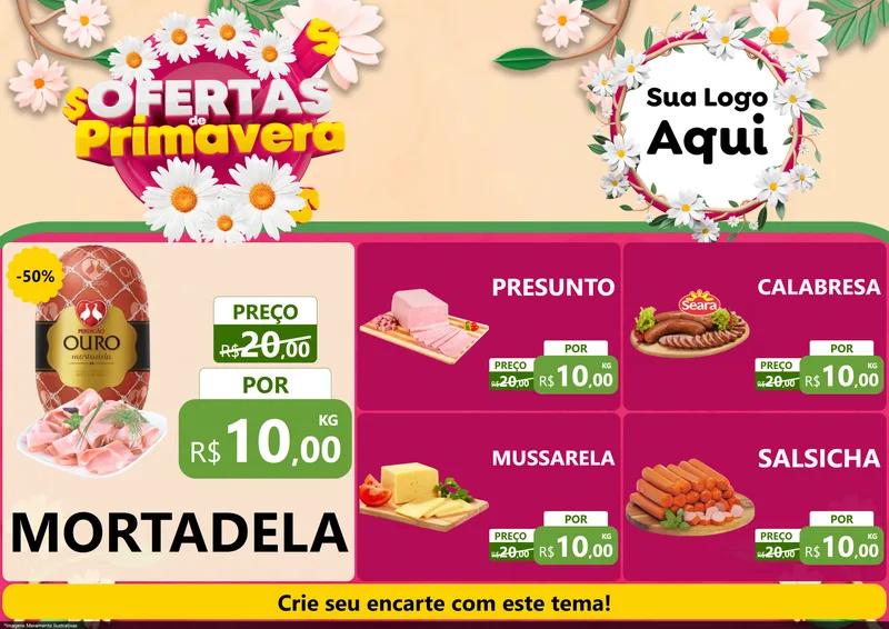 Modelo de Encarte para Encarte A4 Horizontal com o tema Ofertas de Primavera para Frios e Laticínios