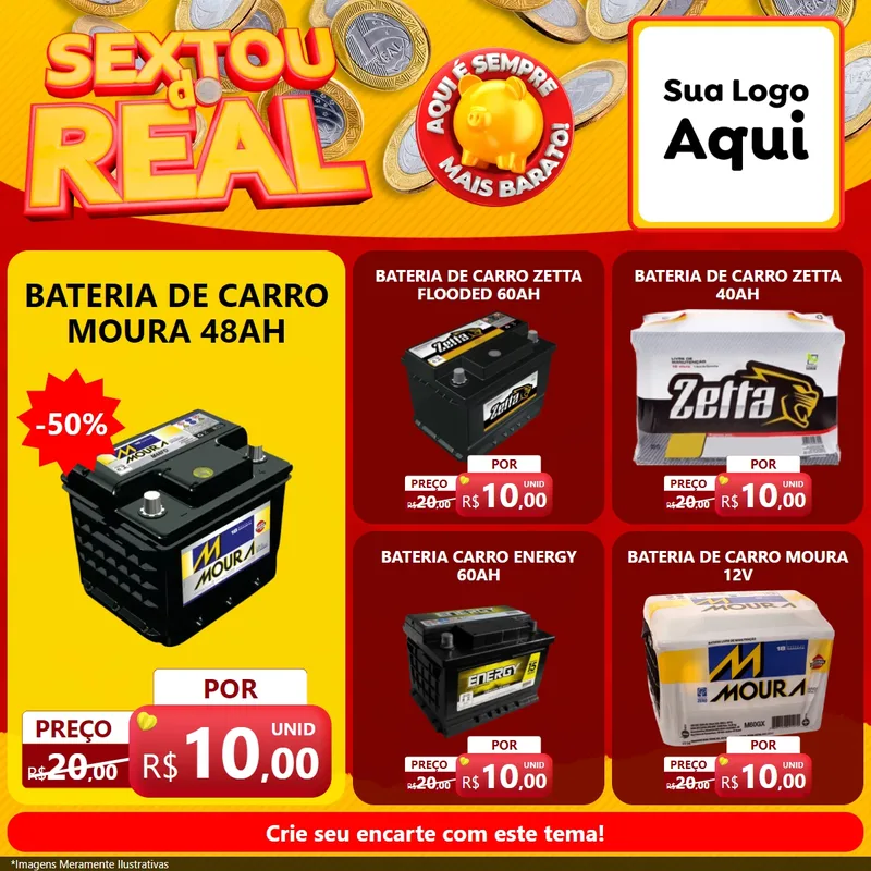 Modelo de Rede Social para Feed Facebook com o tema Sextou do Real para Baterias Elétricas