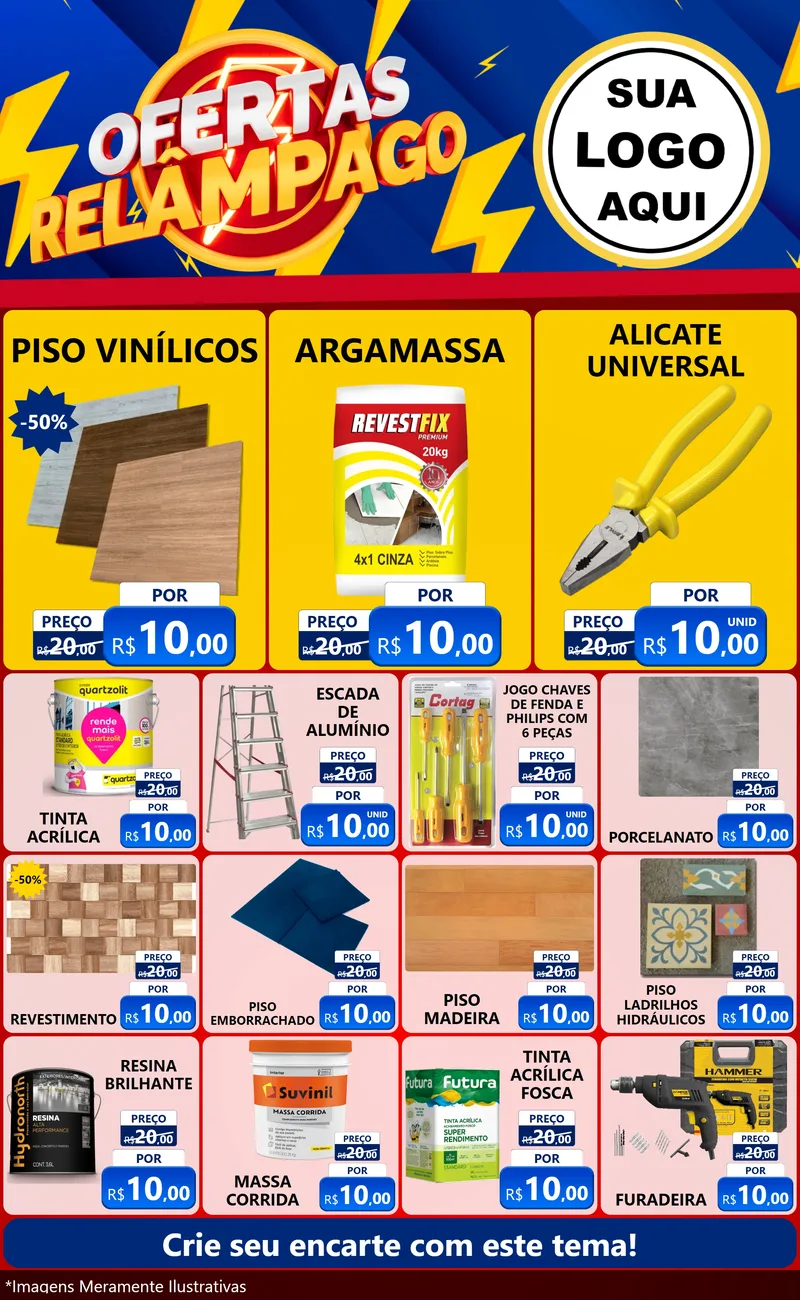 Modelo de Encarte para Encarte Grande com o tema Ofertas Relâmpago para Material para Construção