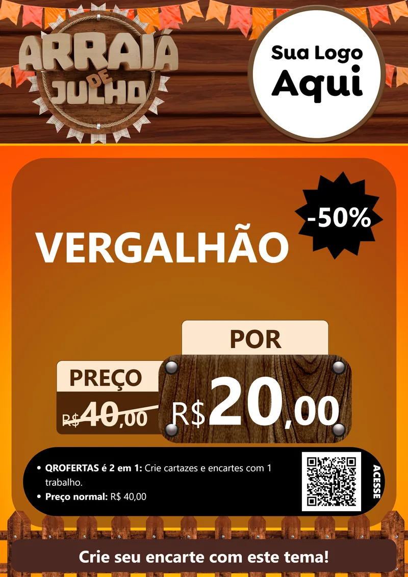 Modelo de Cartaz para Cartaz A4 Vertical com o tema Arraiá de Julho - Junina para Ferragens