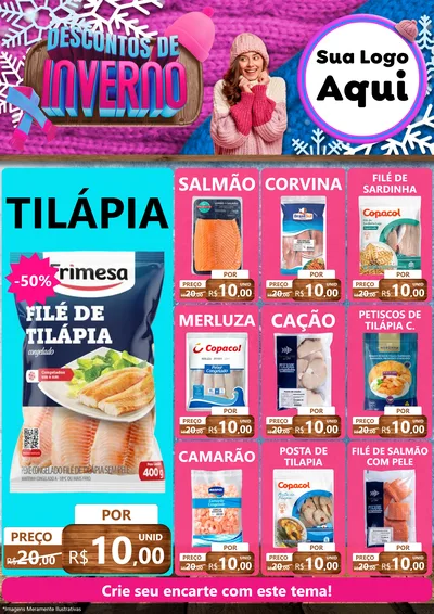Modelo de Encarte para Encarte A4 Vertical com o tema Descontos de Inverno para Peixaria