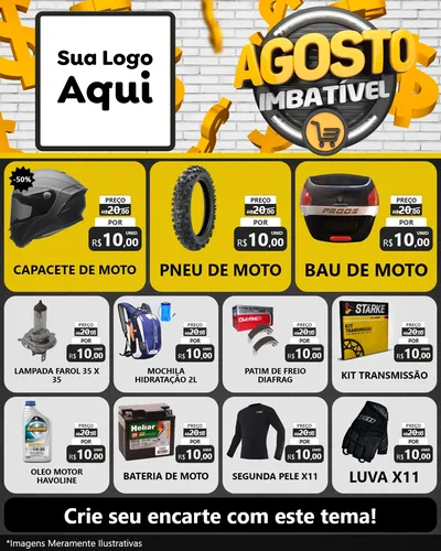 Modelo de Rede Social para Feed Instagram com o tema Agosto imbatível para Moto peças