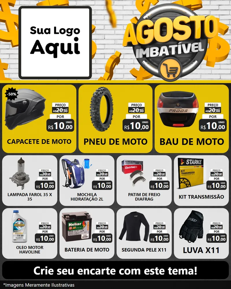 Modelo de Rede Social para Feed Instagram com o tema Agosto imbatível para Moto peças