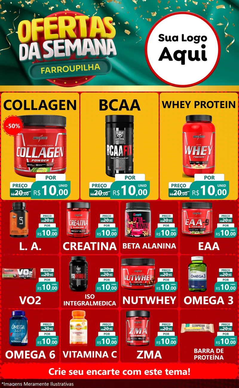 Modelo de Encarte para Encarte Grande com o tema Ofertas da Semana Farroupilha para Suplementos alimentares