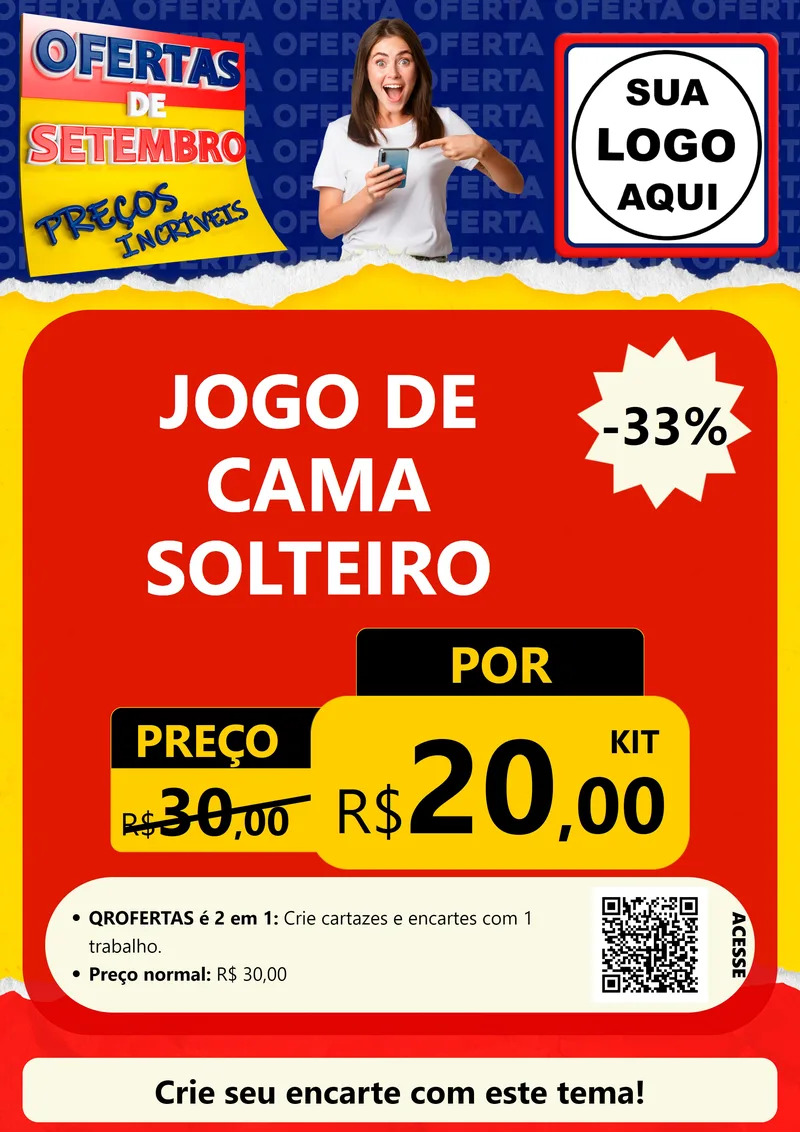Modelo de Cartaz para Cartaz A4 Vertical com o tema Ofertas de Setembro - Preços Incríveis para Cama, Mesa e Banho
