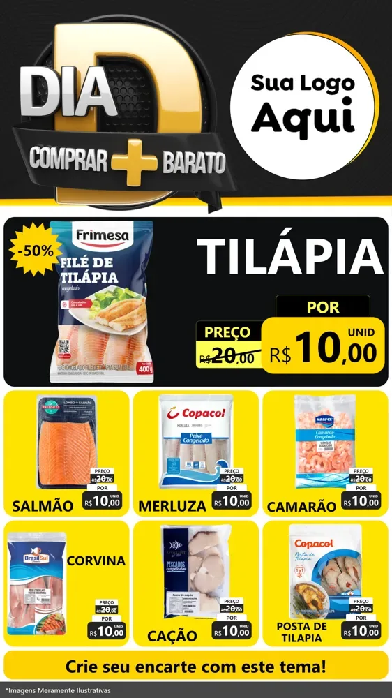Modelo de Rede Social para Stories com o tema Dia D Mais Economia para Peixaria