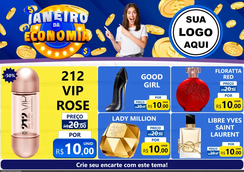 Modelo de Encarte para Encarte A4 Horizontal com o tema Janeiro da Economia para Perfumes