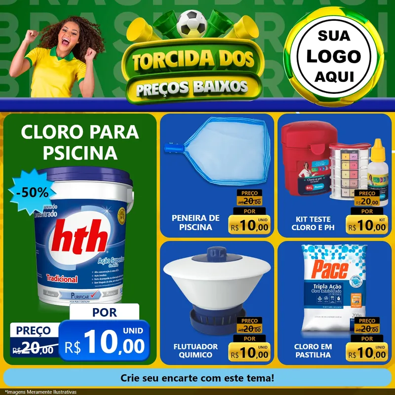 Modelo de Rede Social para Feed Facebook com o tema Torcida dos Preços Baixos para Produtos para Piscina