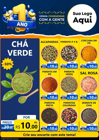 Modelo de Encarte para Encarte A4 Vertical com o tema Um Ano de Aniversário para Produtos Naturais