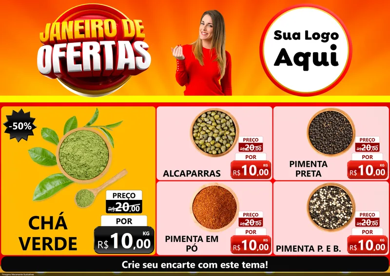 Modelo de Encarte para Encarte A4 Horizontal com o tema Janeiro de Ofertas para Produtos Naturais