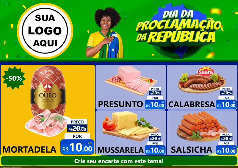 Modelo de Encarte para Encarte A4 Horizontal com o tema Dia Da Proclamação Da República para Frios e Laticínios