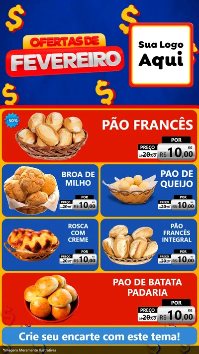 Modelo de TV para TV Vertical com o tema Ofertas de Fevereiro para Padaria