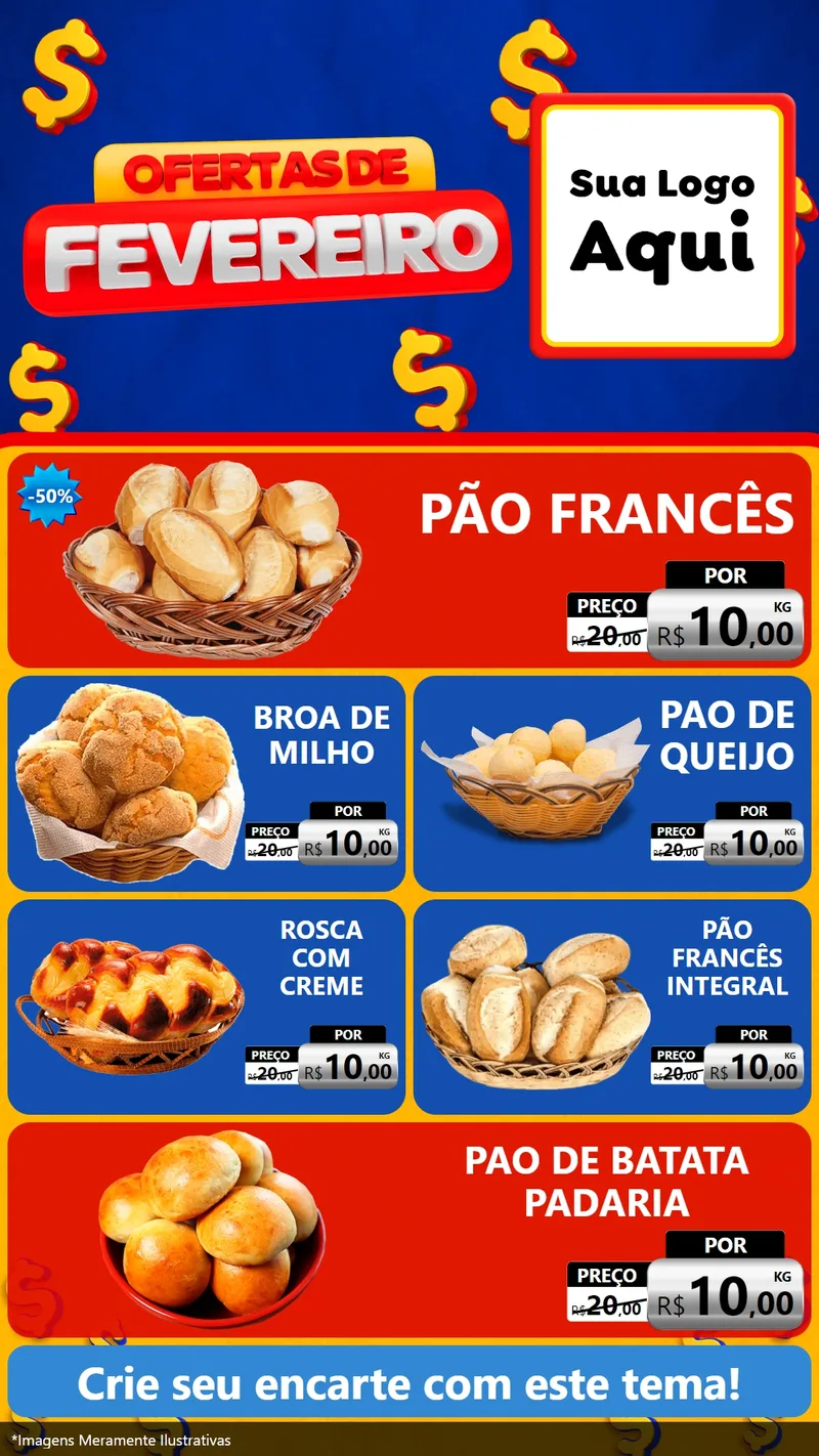 Modelo de TV para TV Vertical com o tema Ofertas de Fevereiro para Padaria