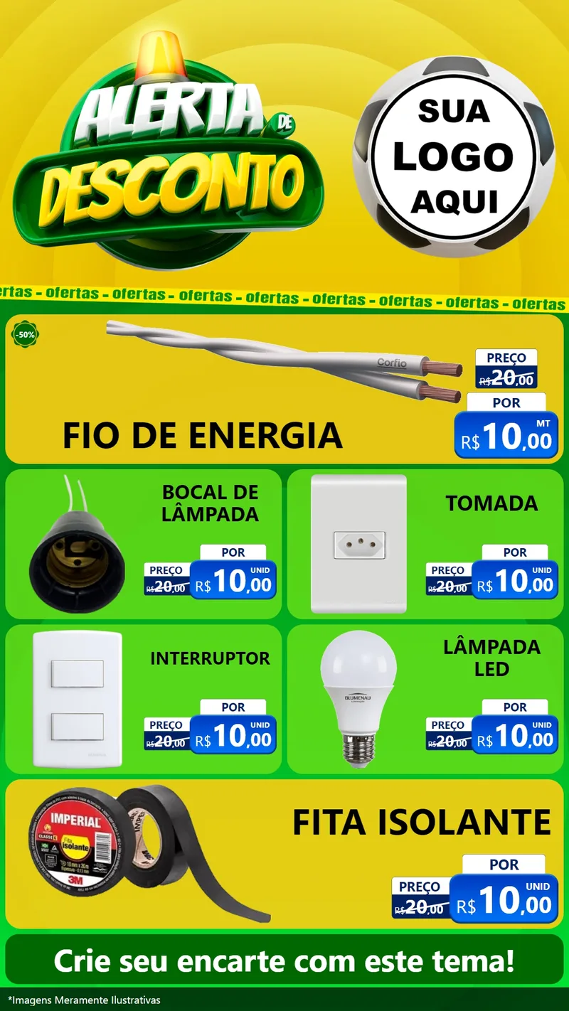 Modelo de TV para TV Vertical com o tema Alerta de Desconto para Materiais Elétricos