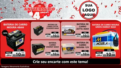 Modelo de TV para TV Horizontal com o tema Promoção de Aniversário - 4 Anos para Baterias Elétricas