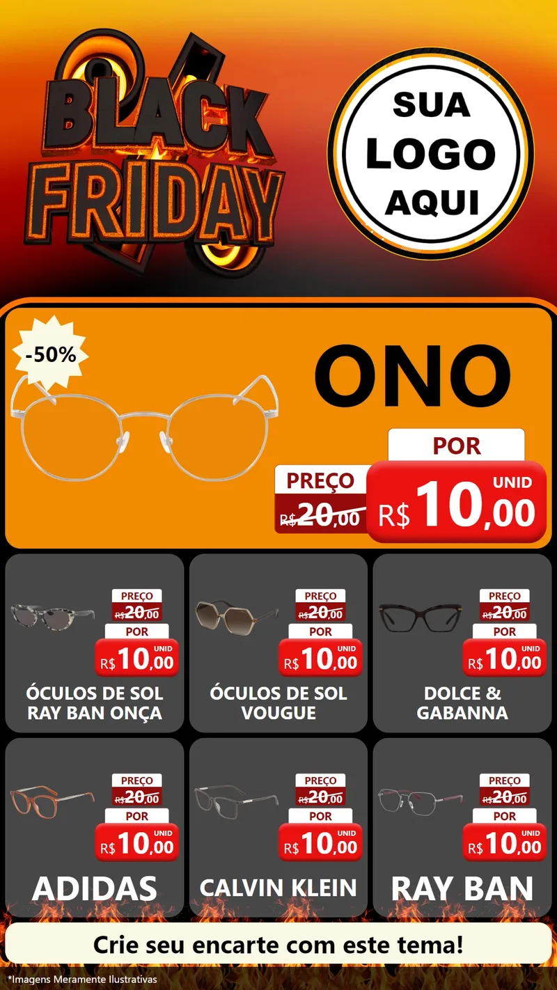 Modelo de Rede Social para Stories com o tema Black Friday para Óticas