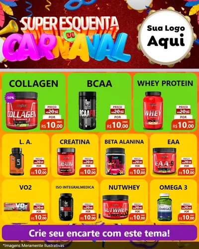 Modelo de Rede Social para Feed Instagram com o tema Super Esquenta de Carnaval para Suplementos alimentares