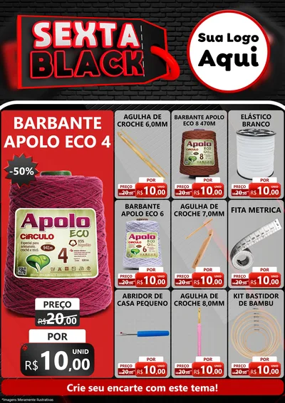 Modelo de Encarte para Encarte A4 Vertical com o tema Sexta Black para Armarinho e Aviamentos