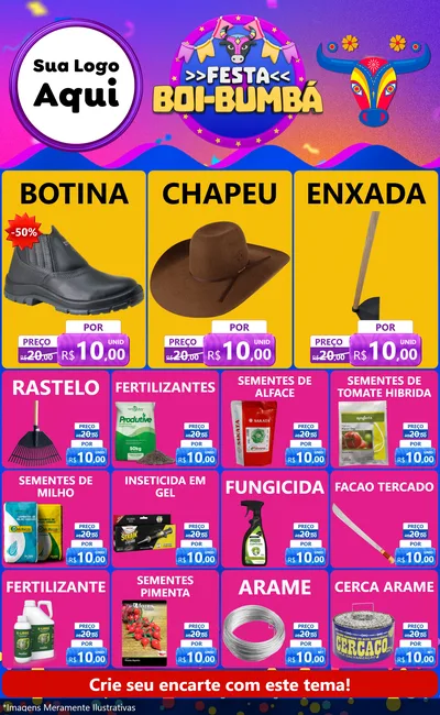 Modelo de Encarte para Encarte Grande com o tema Festa Boi-Bumbá para Agropecuária