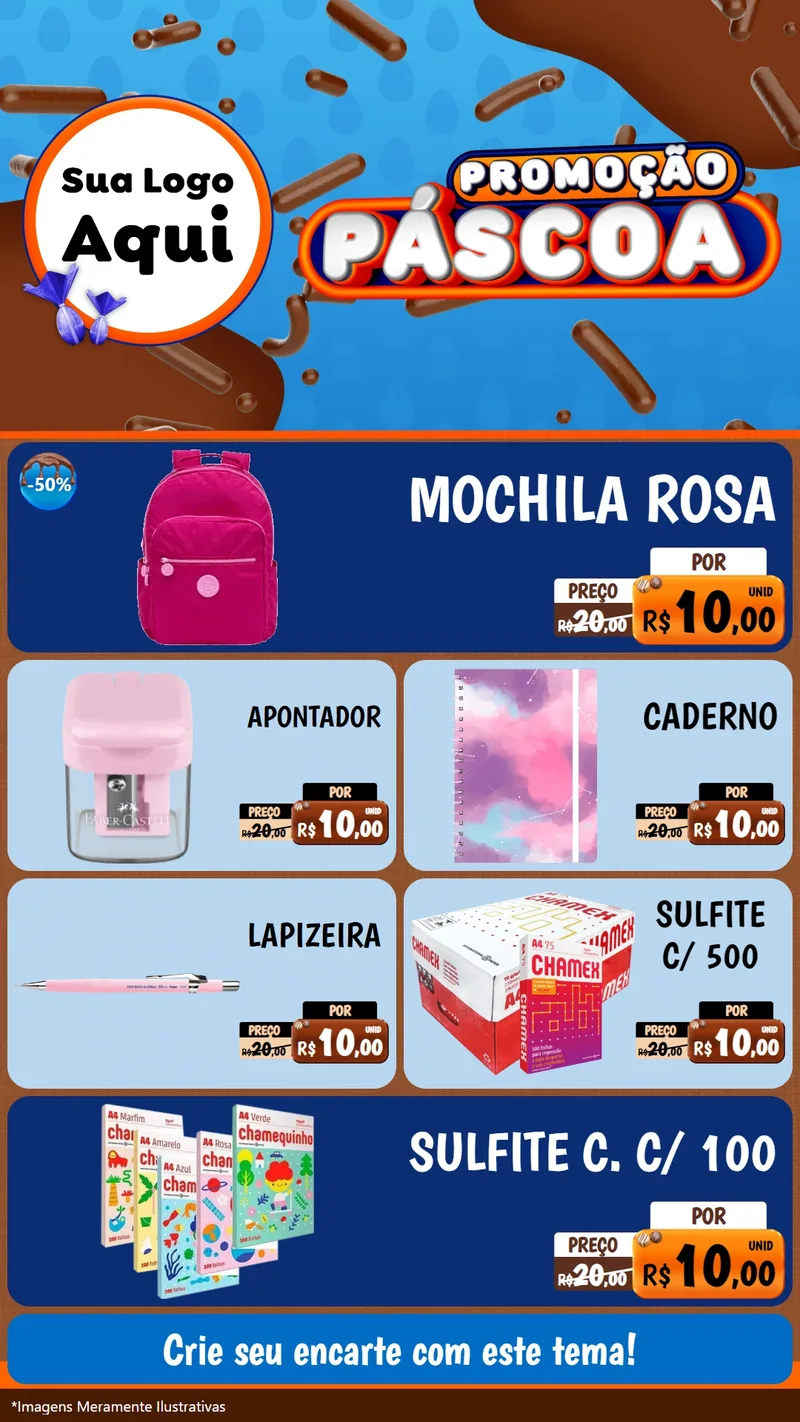 Modelo de TV para TV Vertical com o tema Promoção Páscoa para Papelaria
