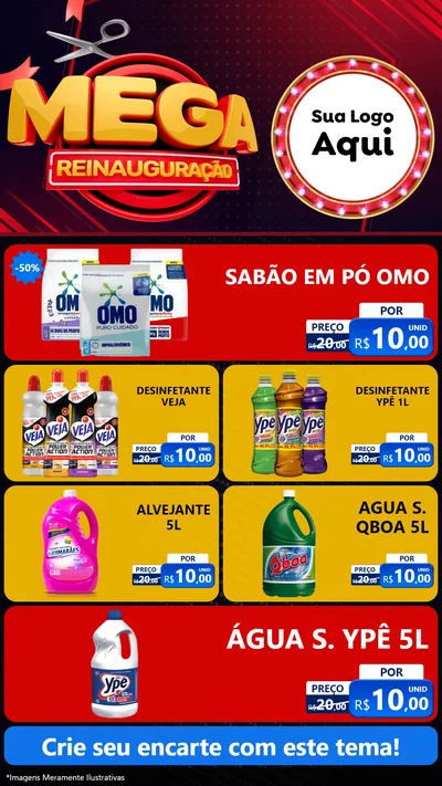 Modelo de TV para TV Vertical com o tema Mega Reinauguração para Produtos de Limpeza