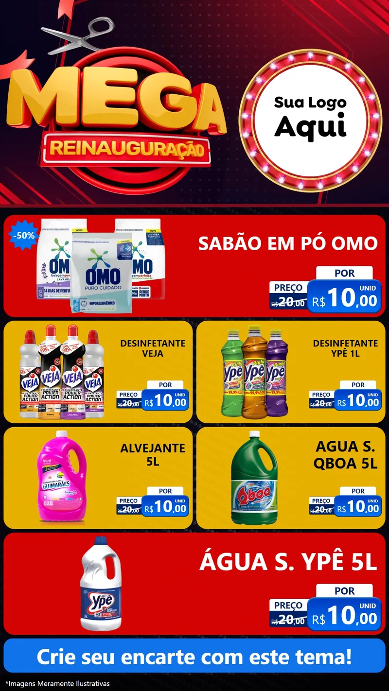 Modelo de TV para TV Vertical com o tema Mega Reinauguração para Produtos de Limpeza