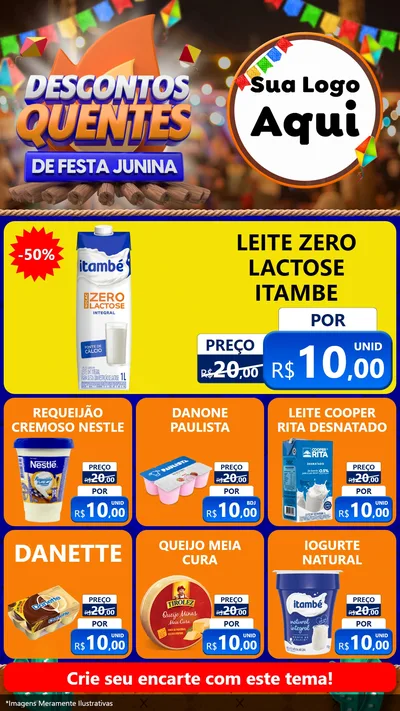 Modelo de Rede Social para Stories com o tema Descontos Quentes de Festa Junina para Frios e Laticínios