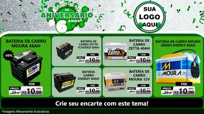 Modelo de TV para TV Horizontal com o tema Promoção de Aniversário - 6 Anos para Baterias Elétricas