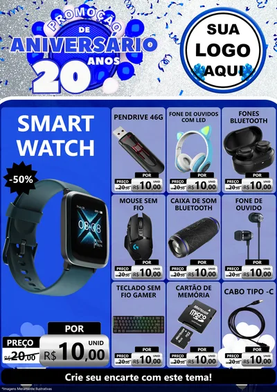 Modelo de Encarte para Encarte A4 Vertical com o tema Promoção de Aniversário - 20 Anos para Informática