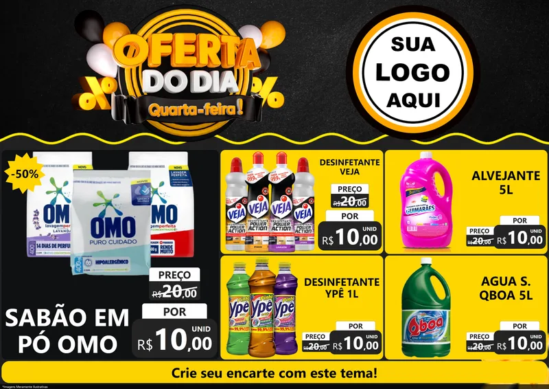 Modelo de Encarte para Encarte A4 Horizontal com o tema Oferta do Dia - Quarta Feira! para Produtos de Limpeza