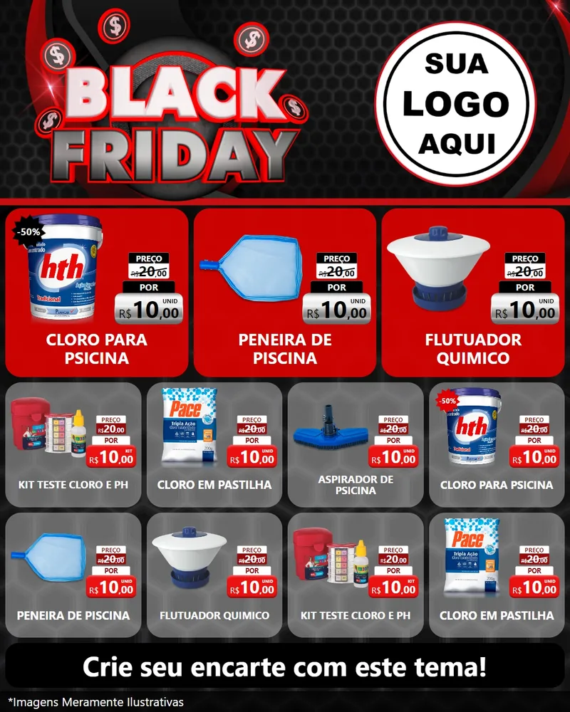 Modelo de Rede Social para Feed Instagram com o tema Black Friday para Produtos para Piscina