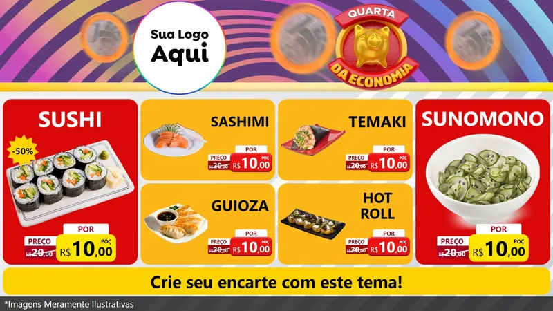 Modelo de TV para TV Horizontal com o tema Quarta da Economia para Comida japonesa
