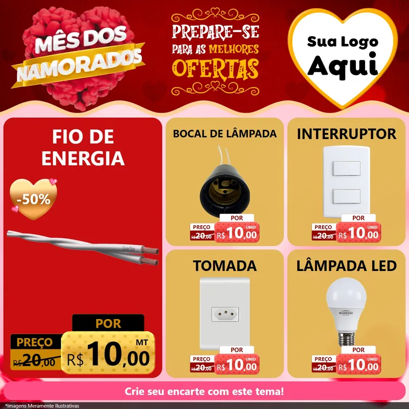 Modelo de Rede Social para Feed Facebook com o tema Mês dos Namorados para Materiais Elétricos