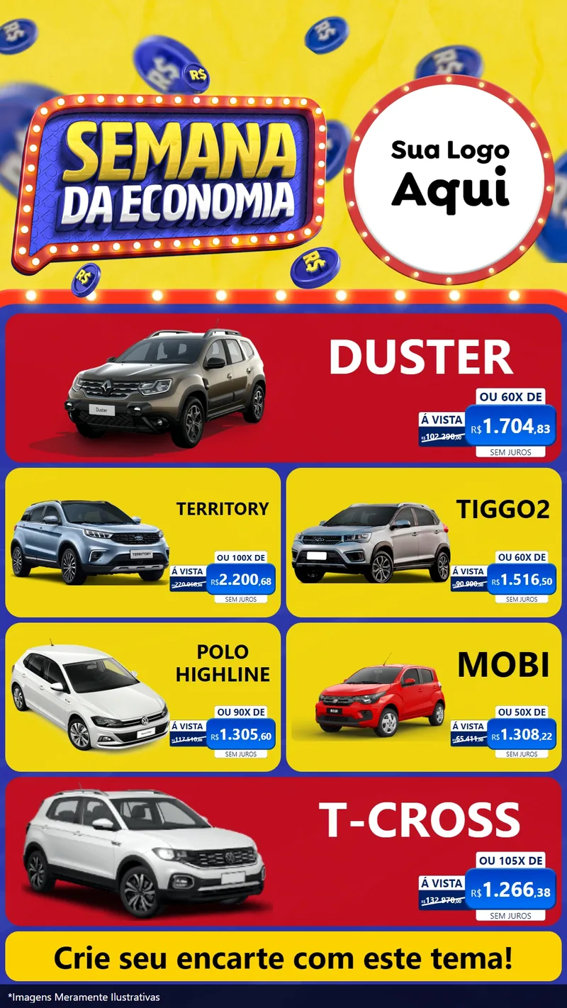 Modelo de TV para TV Vertical com o tema Semana da Economia para Concessionaria de Carros