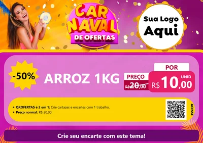 Modelo de Cartaz para Cartaz A4 Horizontal com o tema Carnaval de Ofertas para Supermercado