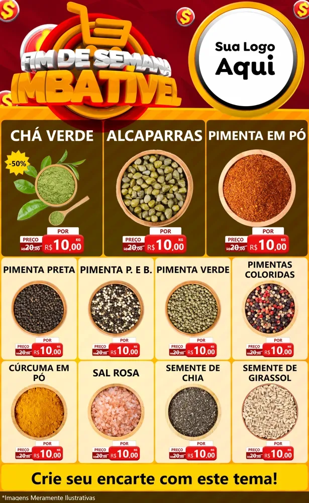 Modelo de Encarte para Encarte Grande com o tema Fim de Semana Imbatível para Produtos Naturais