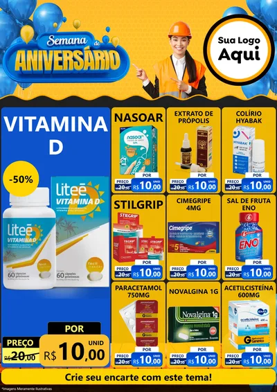 Modelo de Encarte para Encarte A4 Vertical com o tema Semana de Aniversário para Farmácia