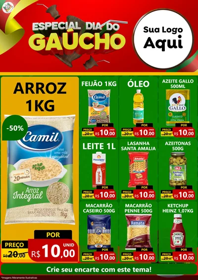 Modelo de Encarte para Encarte A4 Vertical com o tema Especial Dia do Gaúcho para Supermercado