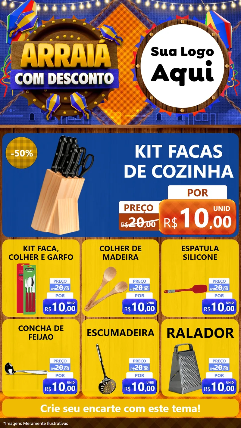 Modelo de Rede Social para Stories com o tema Arraiá Com Desconto para Utilidades Domésticas