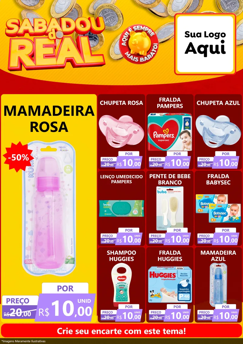 Modelo de Encarte para Encarte A4 Vertical com o tema Sabadou do Real para Bebês