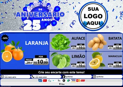 Modelo de Encarte para Encarte A4 Horizontal com o tema Promoção de Aniversário - 25 Anos para Hortifrúti